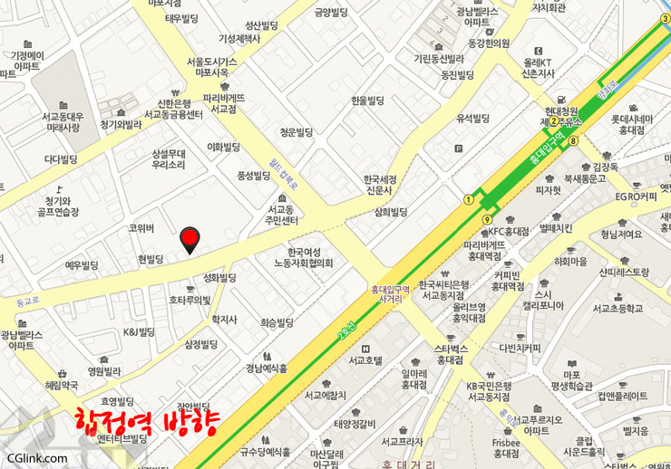 사무실위치.JPG : 홍대입구역 부근 사무실 공유합니다..